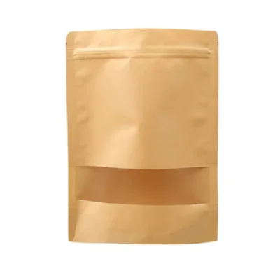 150gm, 12cm x 20cm Kraft Paper Standup Pouch with Transparent Window for Food Storage and Packaging(Pack-50 pcs)