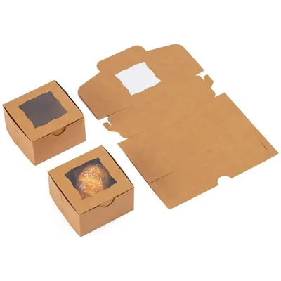 Premium 3x3x2 Inch 280 GSM Kraft Window Box With Transparent Window for Brownies, Mini Pastries, Muffins, Small Sweets(Pack-100 Pcs)