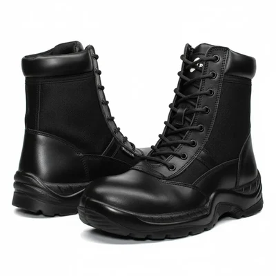 Krieger KR1001 Hi-Ankle Trekking, Biker & Army Boot, Anti-Skid Sole, M4 Tech in-Socks, Black(Size-9)