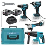 Krost 4 Pcs 21V Cordless Impact Wrench, Rotary Hammer, Metal Chuck Drill & Angle Grinder Combo Kit With Battery & Charger