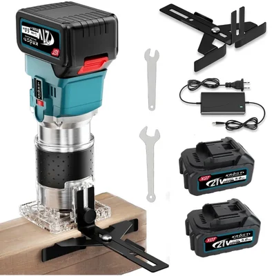 Krost 6.35mm (1/4") 21V Cordless Variable Speed Palm Router/Wood Trimmer With Battery & Charger, 10000-31000 RPM