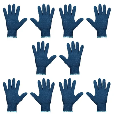 K-Safe 40 GSM Cotton Knitted Reusable & Washable Unisex Blue Hand Gloves(Pack-5 Pair)