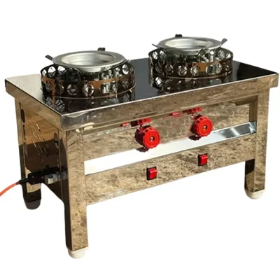 2 Burner SS Gas Operated Kunafa Sweet Making Burner with Rotating Plate for Commercial, Outdoor, Catering use