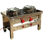 2 Burner SS Gas Operated Kunafa Sweet Making Burner with Rotating Plate for Commercial, Outdoor, Catering use