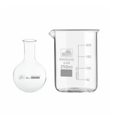 SBT Instruments Borosilicate 3.3 Glass Measuring Beaker 250ml & Round Bottom Boiling Flask 50ml for Laboratory