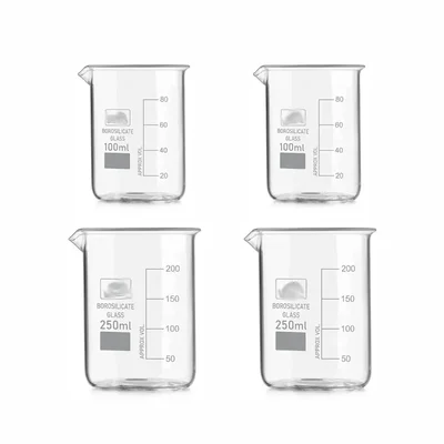 SBT Instruments Borosilicate 3.3 Glass Beakers - 100ml x 2pcs & 250ml x 2pcs with Graduation Marks