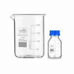 SBT Instruments Borosilicate Glass Measuring Beaker 250ml & 25ml Reagent Bottle with Leak Proof Blue Screw Cap