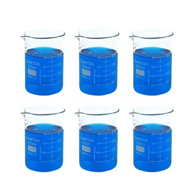 COMETEK 250ml Borosilicate Glass Beaker Set - Low Form, 25ml Graduations Heat Resistant Laboratory Glassware (Pack of 6)