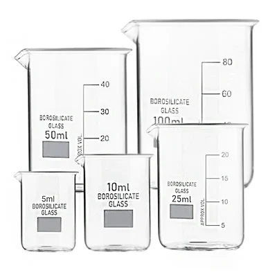 COMETEK Borosilicate Glass Beaker Set – Set of 5 (5ml, 10ml, 25ml, 50ml, 100ml) | Heat Resistant Beakers for Lab Use
