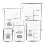 COMETEK Borosilicate Glass Beaker Set – Set of 5 (5ml, 10ml, 25ml, 50ml, 100ml) | Heat Resistant Beakers for Lab Use