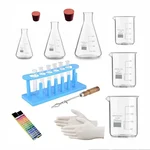 SBT Laboratory Kit -19pcs (Beaker, Flask, Test tube, Test Tube Stand, Test Tube Holder, Rubber Cork, PH Papers, Gloves