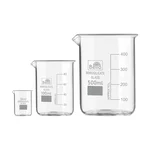 Bello Set of 3 Beaker 10ml, 100ml, 500ml with Graduation Marks, Borosilicate 3.3 Glass for Laboratory