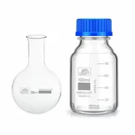 SBT Instruments Borosilicate 3.3 Glass Round Bottom Boiling Flask 50ml & Reagent Bottle 100ml with Blue Screw Cap