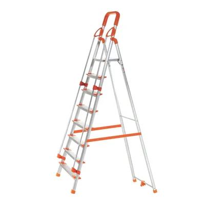 Houza 8 Step 250 Kg Load Capacity Anti Slip Aluminium Foldable Ladder With Railing (HZ-WR-08-01)