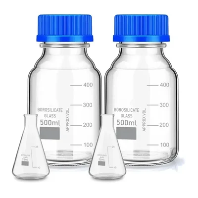 SBT Set of 4 25ml 2pcs Borosilicate Glass Measuring Conical & 500ml 2pcs Reagent bottle