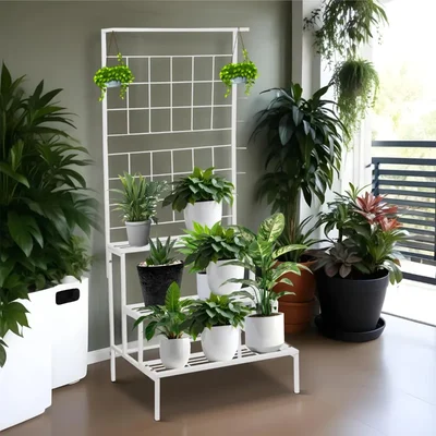 Heavy Duty Large Metal Plant Stand For Indoor & Outdoor For Decoration of Multi Plants, Big Rack for Home(Color-White)