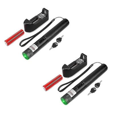 SBT Instruments 2 pcs Green Laser Pointer with Battery & Charger, Long-Range and Adjustable Light Modes