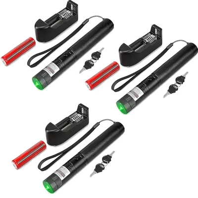 SBT Instruments 3 pcs Green Laser Pointer with Battery & Charger, Long-Range and Adjustable Light Modes