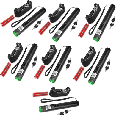 SBT Instruments 7 pcs Green Laser Pointer with Battery & Charger, Long-Range and Adjustable Light Modes