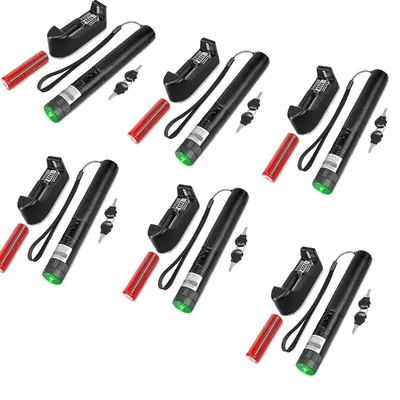 SBT Instruments 6 pcs Green Laser Pointer with Battery & Charger, Long-Range and Adjustable Light Modes