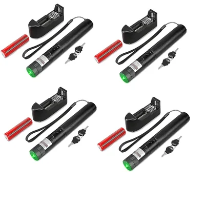SBT Instruments 4 pcs Green Laser Pointer with Battery & Charger, Long-Range and Adjustable Light Modes