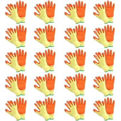 Safety Gloves Pack of 20 Latex Coated Cut Resistant Orange, Durable Grip, Industrial Protection
