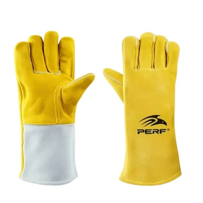 Premium Quality PERF Buff Split Leather Gloves Welding Heat Resistant Full Fleece Lining 14 inch Pair SAF-034