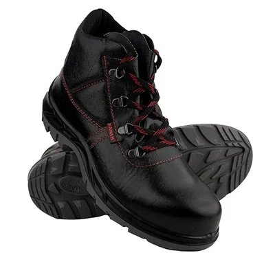 Karam FS21 High Ankle Black Leather Safety Shoes For Men, Double Density With Fiber Toe(Size-7)