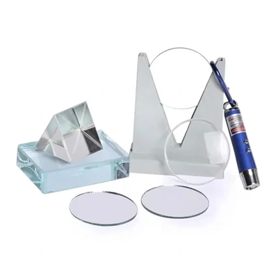 Cometek Light Reflection & Refraction Kit Lenses Mirrors Prism Glass Slab & Light Pointer for Physics Labs