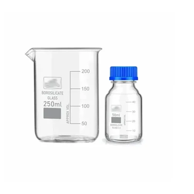 SBT Instruments Borosilicate Glass Measuring Beaker 250ml & 50ml Reagent Bottle with Leak Proof Blue Screw Cap