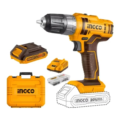 Ingco 0.8-10 mm Lithium-Ion Cordless Drill, 1500 RPM & 45 Nm Max. Torque (CDLI200528)