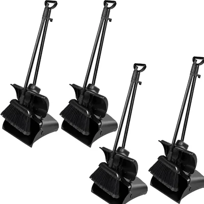 Pack of 6, Commercial Lobby Dustpan with Broom Combo, Long Handle Upright Sweeping Set