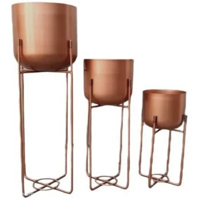 Heavy Duty Metal Plant Stands Without Pot, Anti-Rust Durable Rack For Home, Garden & Balcony (Set of 3)(Color-Copper)