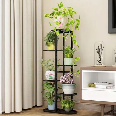 Heavy Duty 6-Tier Vertical Plant Stand, Metal Indoor & Outdoor Planter Display Rack for Multiple Flower Pots(Color-Black)