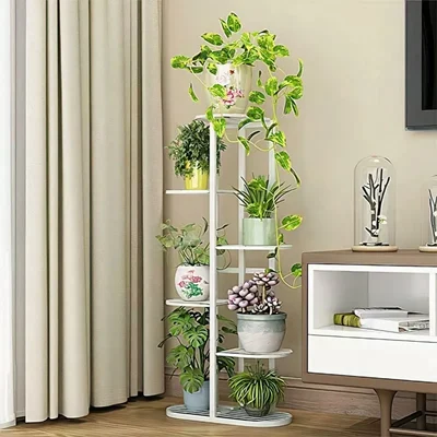 Heavy Duty 6-Tier Vertical Plant Stand, Metal Indoor & Outdoor Planter Display Rack for Multiple Flower Pots(Color-White)