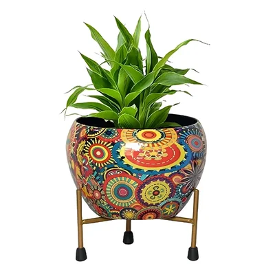 Ecofynd 5 Inch, Metal Planter Pot with Stand, Modern Style Planter Set, Indoor Outdoor Home Decor Item (Pack of 2)