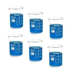 COMETEK Glass Beaker - 50mL, Borosilicate Glass, 5mL Graduation Low Form - Pack of 6