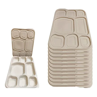 8 Compartment Cornstarch Meal Tray with Leak-Proof Lid, Biodegradable Food Serving Tray for Tiffin Takeaway & Catering(Pack-50 pcs)