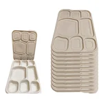 8 Compartment Cornstarch Meal Tray with Leak-Proof Lid, Biodegradable Food Serving Tray for Tiffin Takeaway & Catering