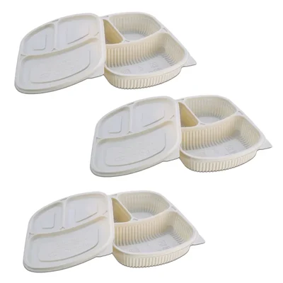 3 Compartment Cornstarch Meal Tray with Leak-Proof Lid, Biodegradable Food Serving Tray for Tiffin Takeaway & Catering(Pack-50 pcs)
