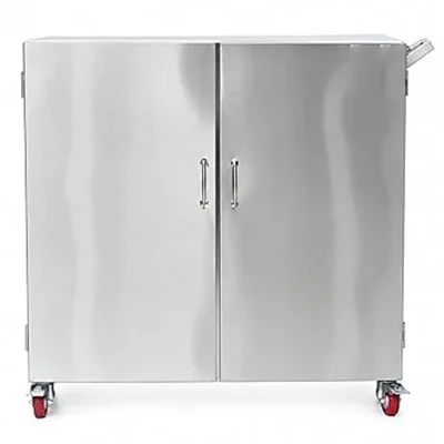 LuxMed SS Closed Medical Trolley for Sterile Storage, Double Door Cabinet, 3 Shelves, Heavy-Duty Wheels, LM-VA50V