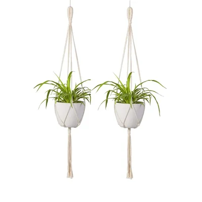 Ecofynd Macrame Plant Hanger Without Pot | Flower Pot Holders for Indoor Outdoor - Pack of 4(EC18031-102-M2)