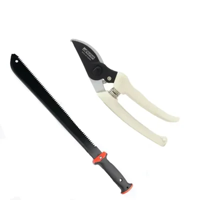 Sunya Set of a Machete with Top Saw & Protective Cover and a Bypass Pruner| Used for Cutting/Trimming/Garden Maintenance - 2 Tools