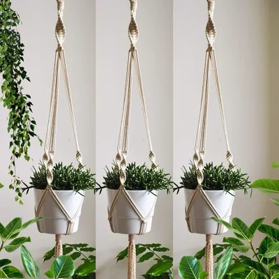 Ecofynd Macrame Plant Hanger 39 inch Handmade Cotton Flower Pot Holder for Decor(Pack of 2)