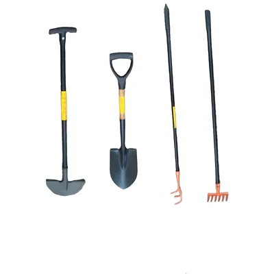 Round Nose Shovel with Wooden Handle, Edging Iron, Cultivator, Garden Bow Rake of 14 Teeth
