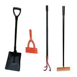 Square Mouth Shovel, Dutch Hoe, Heavy Duty Cultivator with 45 inch Tubular Handle, Garden Rake | 4 Garden Tools Set