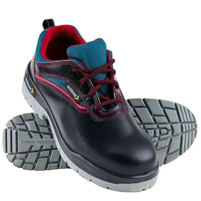 Mallcom Devon Low Ankle Black Wood Print Grain Leather Safety Shoes with Steel Toe, Double Density PU Sole(Size-4 No)