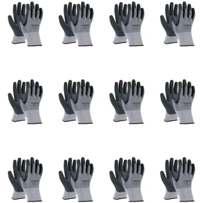Mallcom P35NBG Grey Polyester 15 Gauge Seamless Liner Coated Sandy Finish Nitrile Gloves - Pair of 12