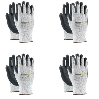 Mallcom H33NBG Cut Resistant Seamless Sandy Finish Nitrile Coated Gloves for Comemrial and Domestic Use - Pair of 4