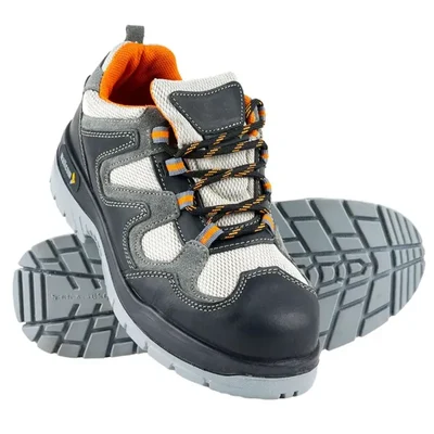 Mallcom Margay Black & Grey Safety Shoes for Men, Low Ankle Steel Toe Cap, Double Density PU Sole(Size-06 No)